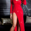 abito lungo con spacco rosso