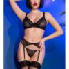 Completino con accessori in tulle e pizzo ricamato nero