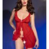 Babydoll trasparente in tulle rosso con perizoma aperto.