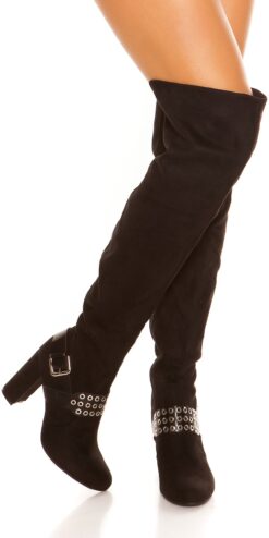 Stivali Alla Coscia vellutato ST002  Neri Tacco Alto  9,5 cm   / numero -37- /  colore nero /  altezza totale stivale  65 cm