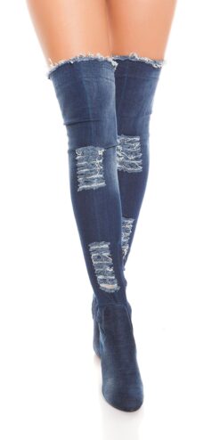 Stivali di jeans attillati ST010 Blu  Tacco Alto 14cm   / numero -39- /  colore blu /  altezza totale stivale  67 cm