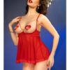 babydoll rosso con catenine dorate, copricapezzoli, mascherina e perizoma