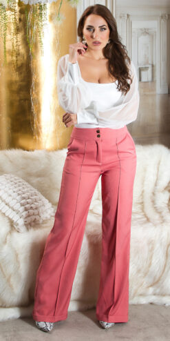 Pantalone larghi a vita alta LE206 salmone